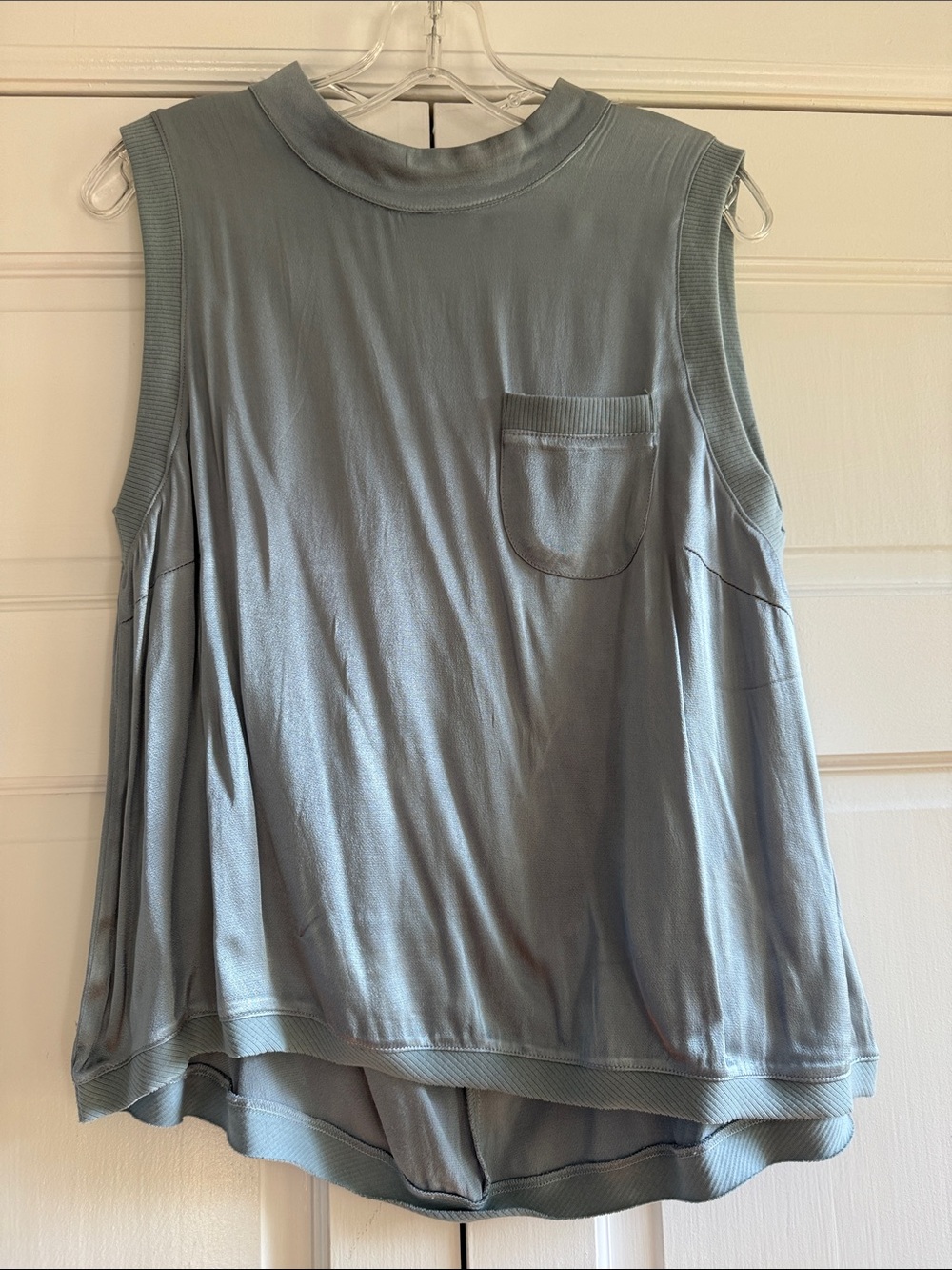 Fate Sleeveless Pocket Silky Tank in Steel Blue